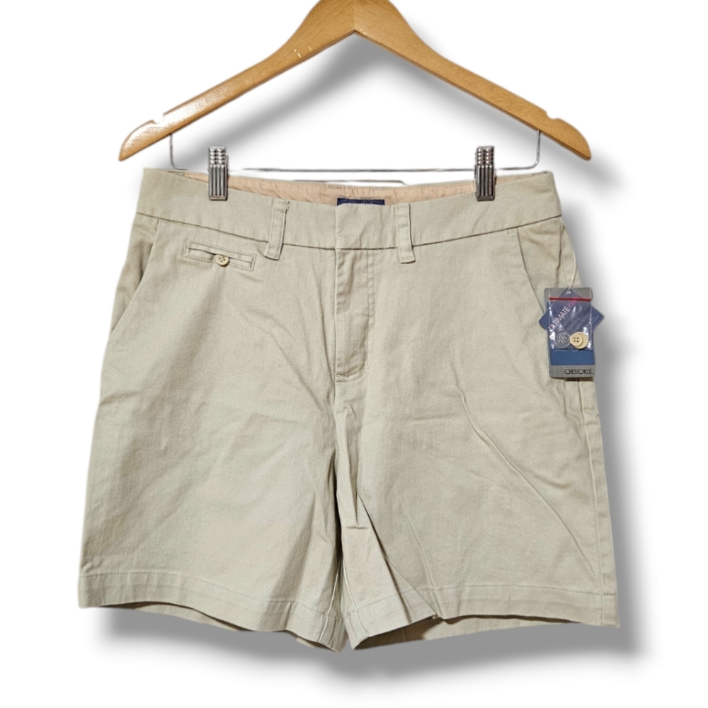 📌3for$10 NWT Cherokee Ultimate Khaki Shorts Women's 8 Flat Front